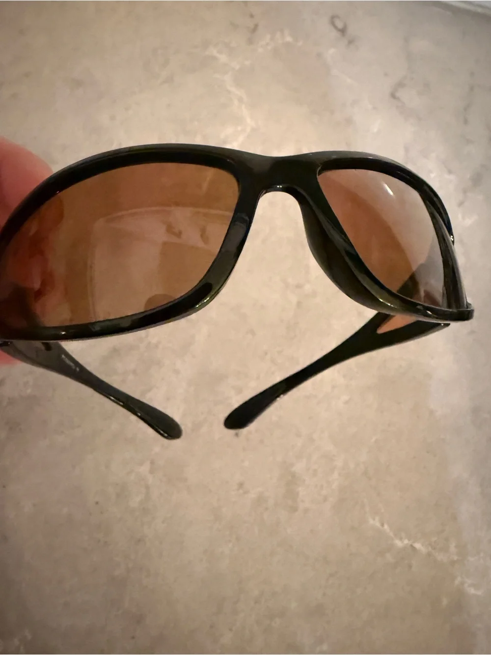 Retro 90s polarized wraparound Black Frame Sunglasses with sheer Brown Lenses